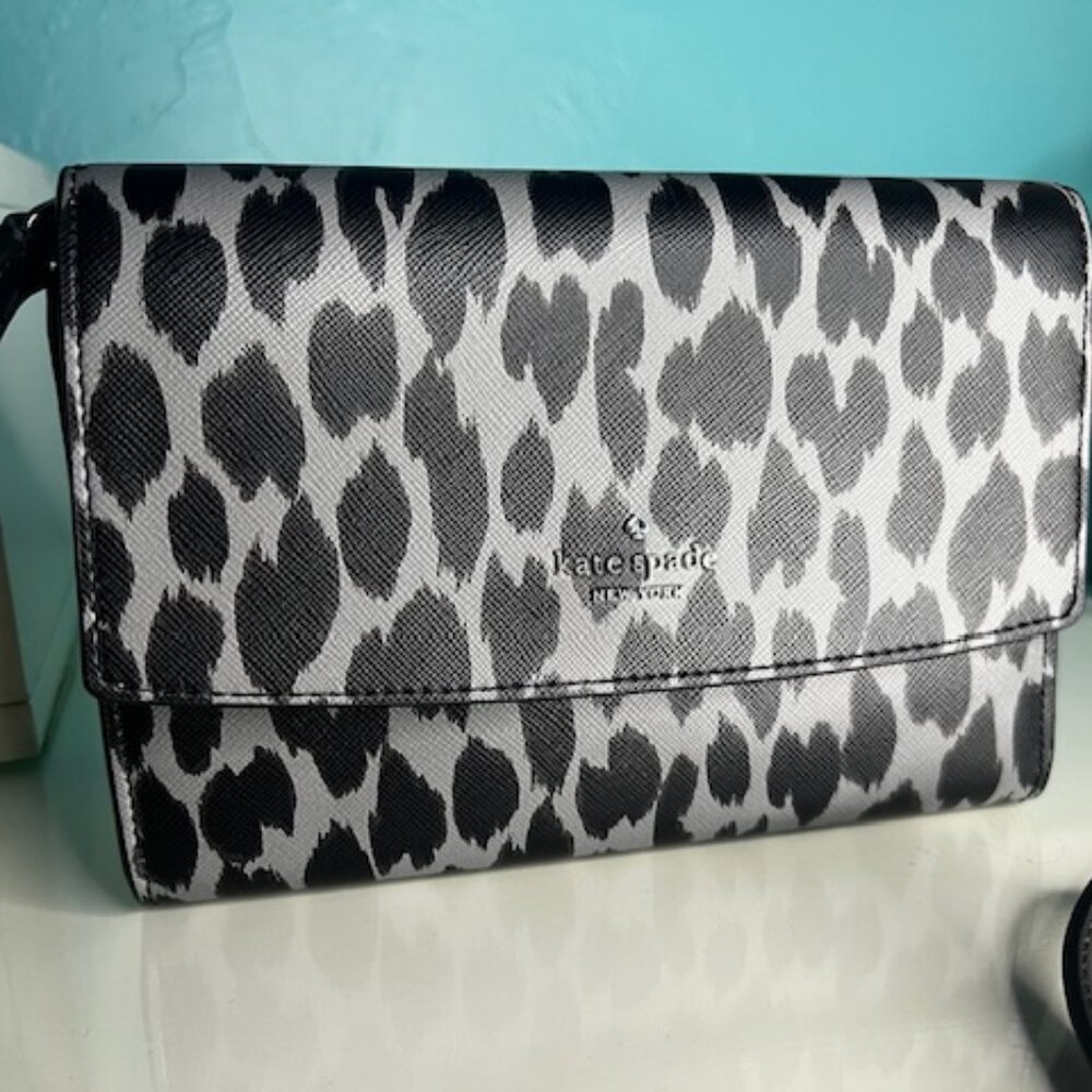 kate spade Black and White Leopard Print Crossbody Bag